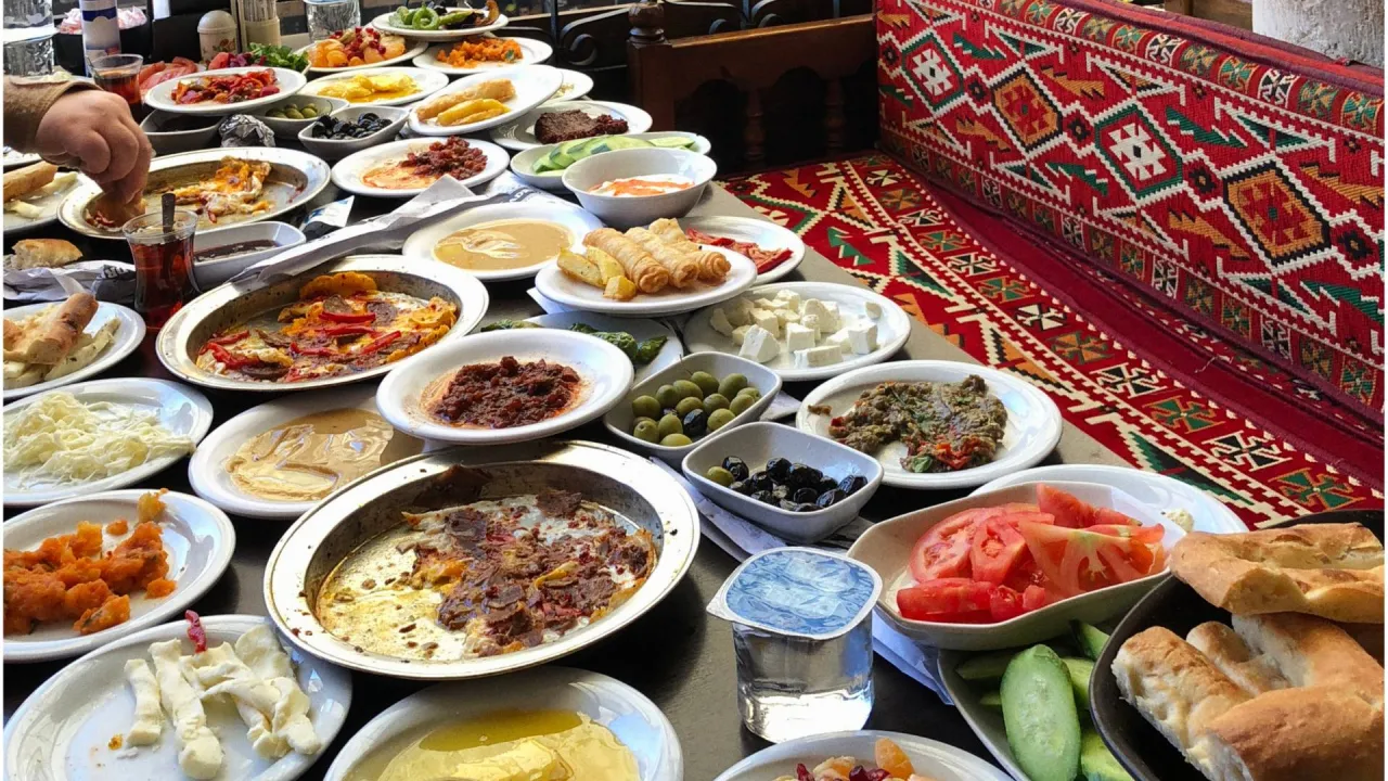 Traditional Turkish breakfast shared during Aegean Flow small group tour