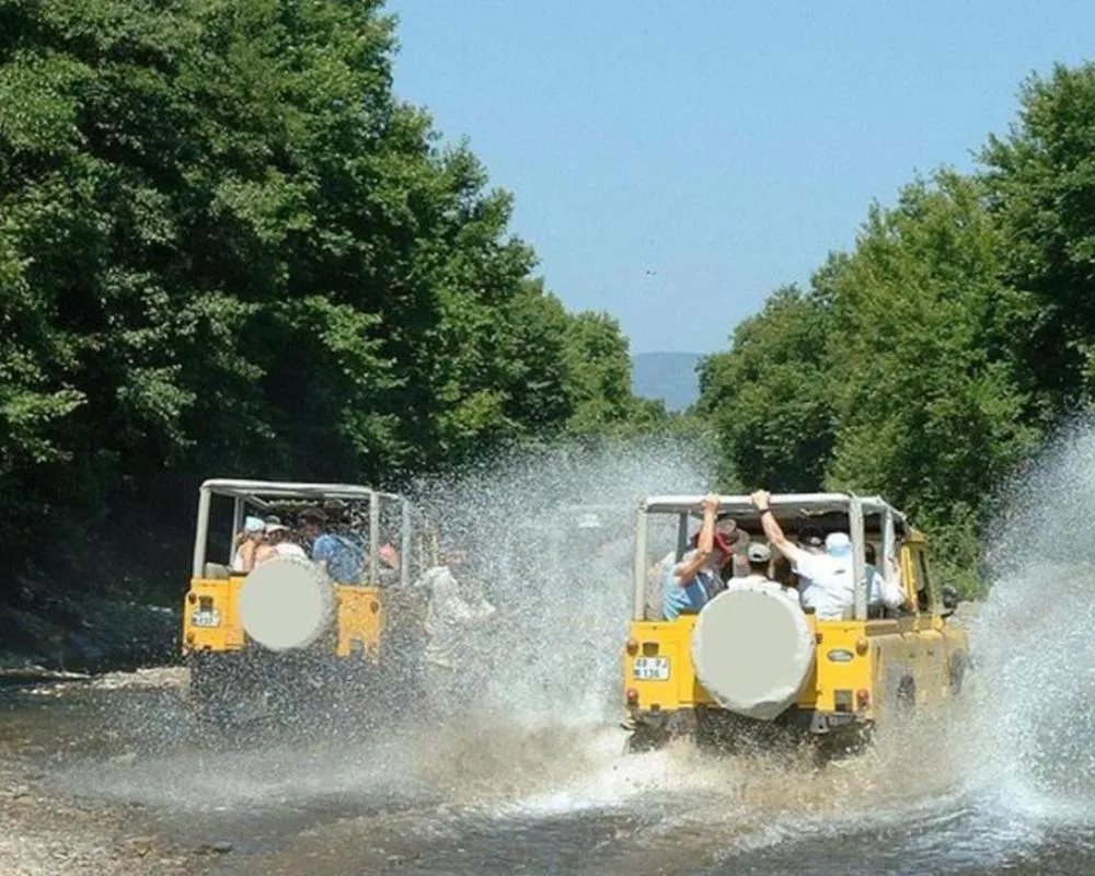 Exciting jeep safari crossing rivers and forest trails near Oludeniz, Turkey.