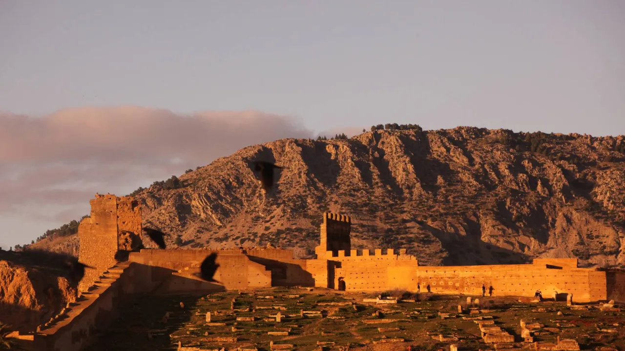 Panoramic view of Fez old medina at sunset