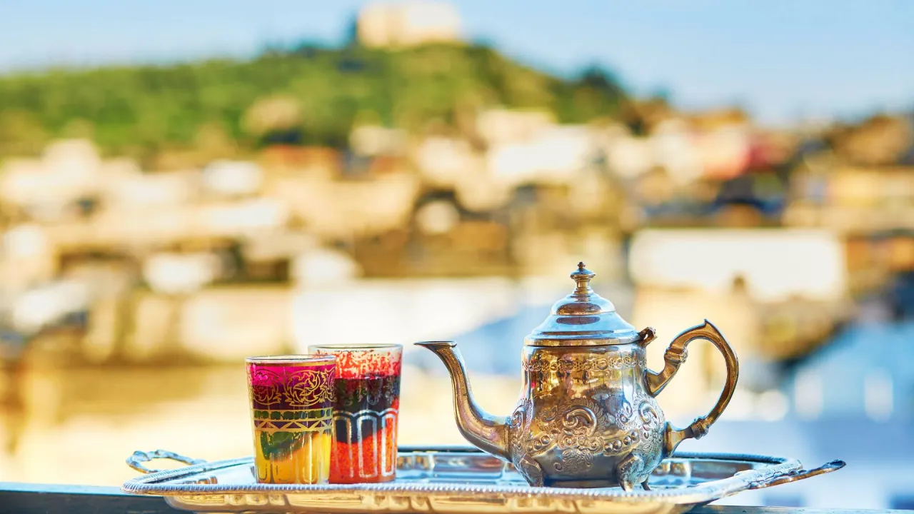 Traditional Moroccan mint tea overlooking the medina of Fez